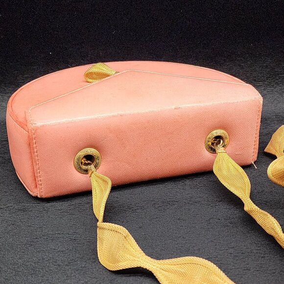 Pink Salmon Leather Bag Gold Mesh Strap Small Hard Case Sondra Robert Vintage - Picture 12 of 15